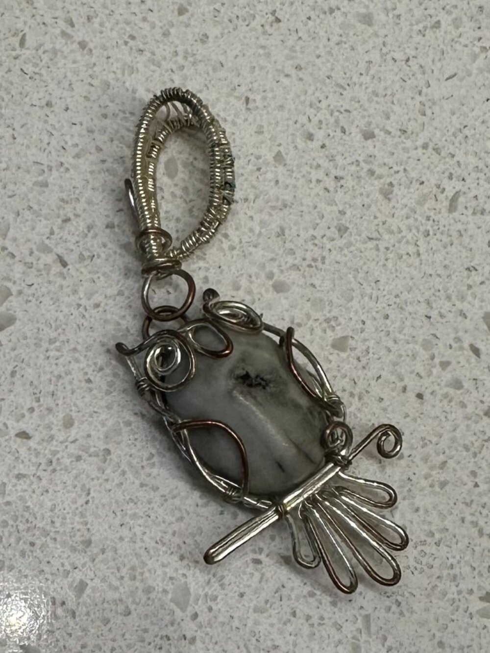 Handmade Silver Wire Wrapped Owl Howlite Pendant Necklace
